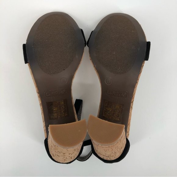 Lov Mark Black & Tan Suede Cork Heels | Adjustable Strap - Picture 6 of 7